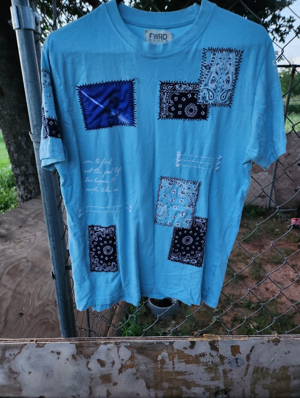Medium blue patchwork top